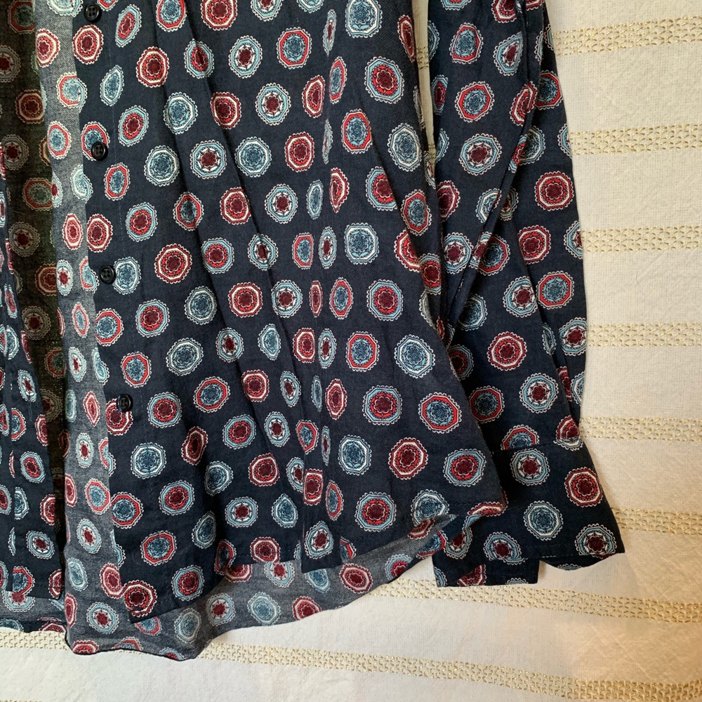 Patterned Navy Button Down - Picture 2 of 7